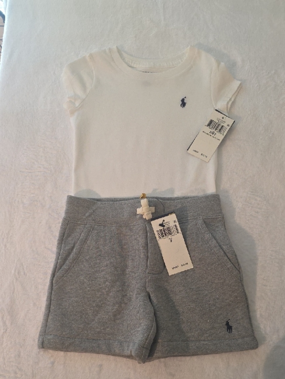 Ralph Lauren White Tee with Gray Knit Shorts Set